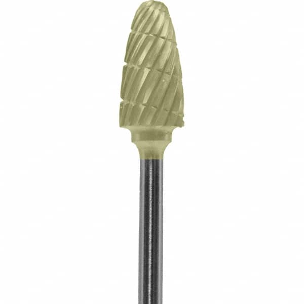 Made in USA - 6mm Cut Diam, 0.0925" Shank Diam, Tree with Radius Head Double Cut Burr - Carbide, 14mm LOC, 52mm OAL - Exact Tooling
