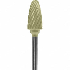 Made in USA - 6mm Cut Diam, 0.0925" Shank Diam, Tree with Radius Head Double Cut Burr - Carbide, 14mm LOC, 52mm OAL - Exact Tooling