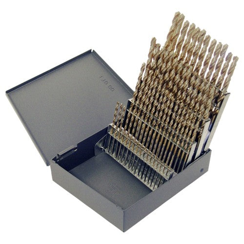 #1-#60 RHS / RHC HSS-CO 8% (M42) 135 Degree Split Point Heavy Duty Cobalt Screw Machine Length Drill Set - Straw / Gold Oxide - Exact Tooling
