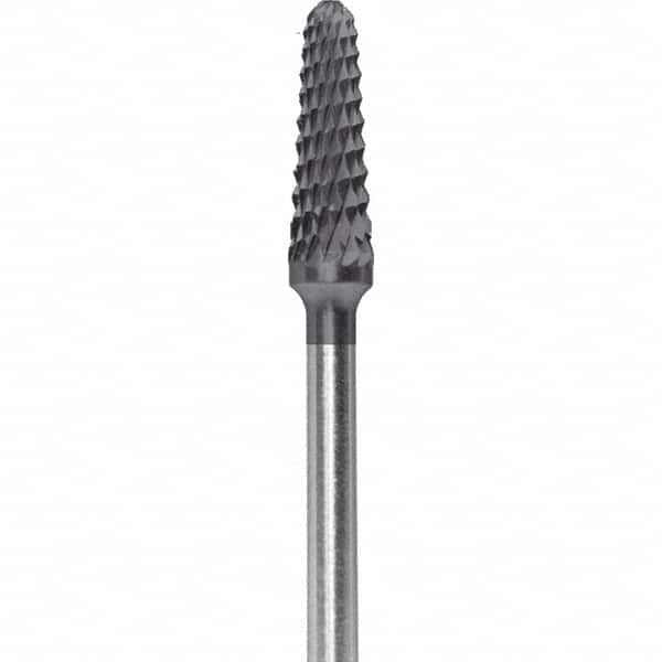 Made in USA - 5/32" Cut Diam, 0.0925" Shank Diam, Cone Head Diamond Cut Burr - Carbide, 1/2" LOC, 2" OAL - Exact Tooling