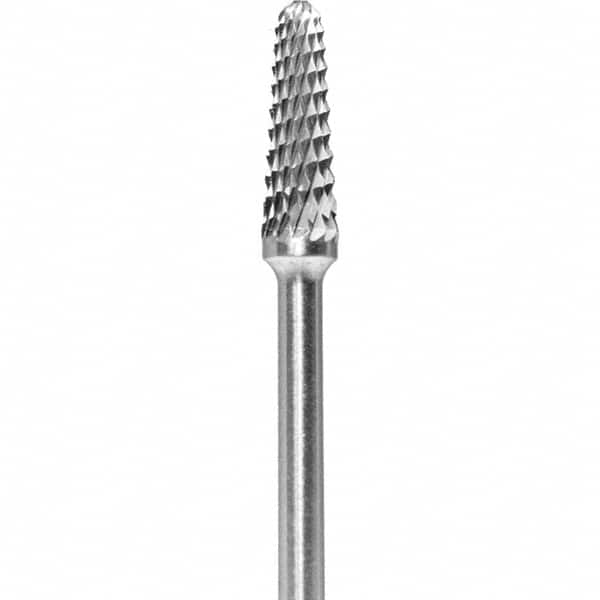 Made in USA - 7mm Cut Diam, 0.0925" Shank Diam, Cone Head Double Cut Burr - Carbide, 13mm LOC, 51mm OAL - Exact Tooling