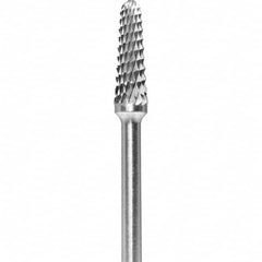 Made in USA - 5/32" Cut Diam, 0.0925" Shank Diam, Cone Head Diamond Cut Burr - Carbide, 1/2" LOC, 2" OAL - Exact Tooling