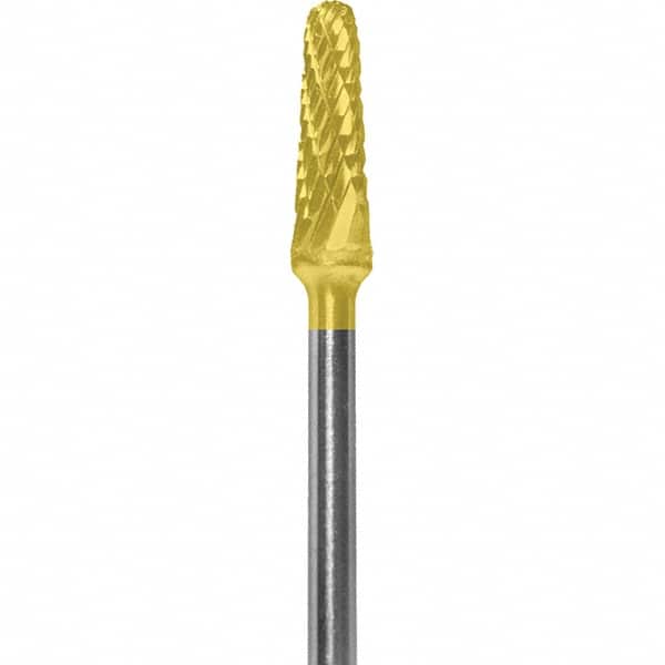 Made in USA - 7mm Cut Diam, 0.0925" Shank Diam, Cone Head Double Cut Burr - Carbide, 13mm LOC, 51mm OAL - Exact Tooling