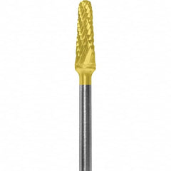 Made in USA - 5/32" Cut Diam, 0.0925" Shank Diam, Cone Head Double Cut Burr - Carbide, 1/2" LOC, 2" OAL - Exact Tooling