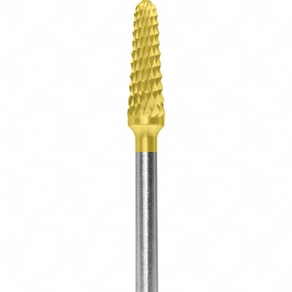 Made in USA - 5/32" Cut Diam, 0.0925" Shank Diam, Cone Head Diamond Cut Burr - Carbide, 1/2" LOC, 2" OAL - Exact Tooling