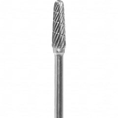 Made in USA - 7mm Cut Diam, 0.0925" Shank Diam, Cone Head Double Cut Burr - Carbide, 13mm LOC, 51mm OAL - Exact Tooling