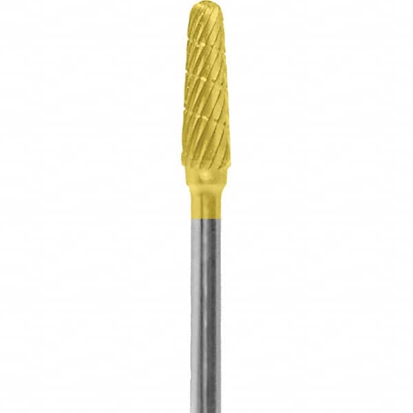 Made in USA - 5/32" Cut Diam, 0.0925" Shank Diam, Cone Head Chipbreaker Cut Burr - Carbide, 1/2" LOC, 2" OAL - Exact Tooling
