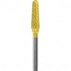 Made in USA - 5/32" Cut Diam, 0.0925" Shank Diam, Cone Head Chipbreaker Cut Burr - Carbide, 1/2" LOC, 2" OAL - Exact Tooling