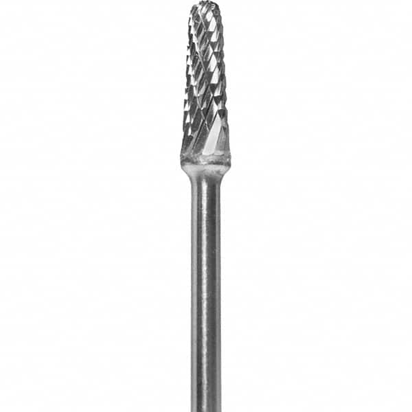 Made in USA - 5/32" Cut Diam, 0.0925" Shank Diam, Cone Head Double Cut Burr - Carbide, 1/2" LOC, 2" OAL - Exact Tooling