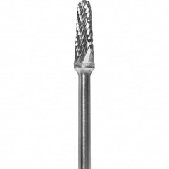 Made in USA - 5/32" Cut Diam, 0.0925" Shank Diam, Cone Head Double Cut Burr - Carbide, 1/2" LOC, 2" OAL - Exact Tooling