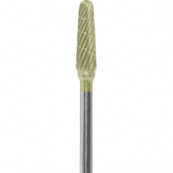 Made in USA - 5/32" Cut Diam, 0.0925" Shank Diam, Cone Head Chipbreaker Cut Burr - Carbide, 1/2" LOC, 2" OAL - Exact Tooling