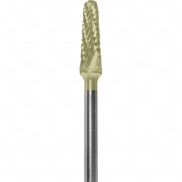 Made in USA - 5/32" Cut Diam, 0.0925" Shank Diam, Cone Head Double Cut Burr - Carbide, 1/2" LOC, 2" OAL - Exact Tooling