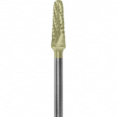 Made in USA - 5/32" Cut Diam, 0.0925" Shank Diam, Cone Head Double Cut Burr - Carbide, 1/2" LOC, 2" OAL - Exact Tooling