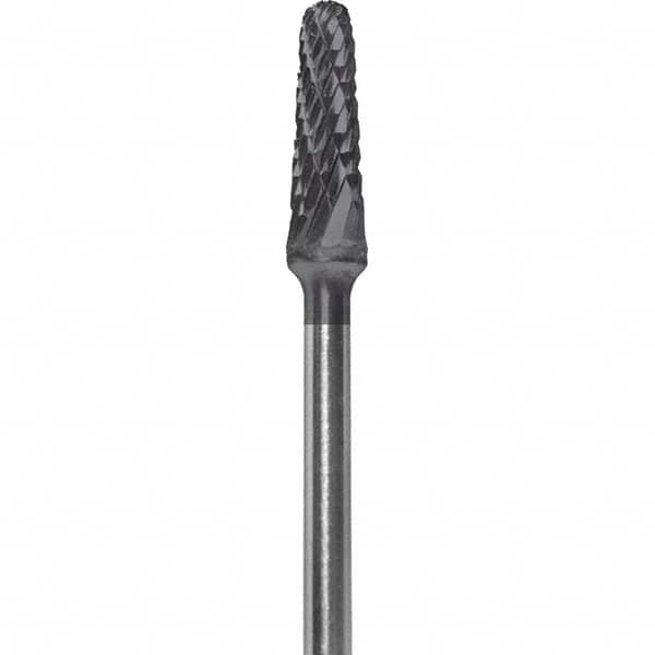 Made in USA - 5/32" Cut Diam, 0.0925" Shank Diam, Cone Head Double Cut Burr - Carbide, 1/2" LOC, 2" OAL - Exact Tooling