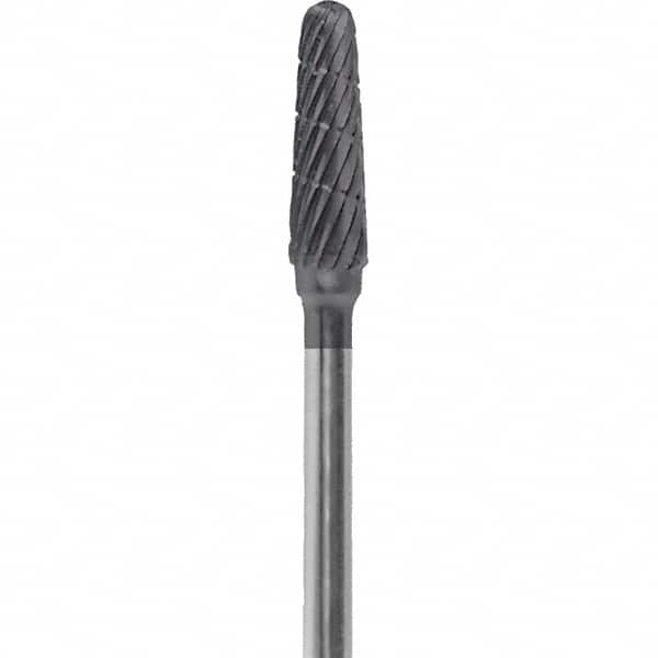 Made in USA - 5/32" Cut Diam, 0.0925" Shank Diam, Cone Head Chipbreaker Cut Burr - Carbide, 1/2" LOC, 2" OAL - Exact Tooling