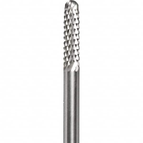 Made in USA - 5/32" Cut Diam, 5/32" Shank Diam, Cylinder with Radius Head Burr - Carbide, 3/8" LOC, 2" OAL - Exact Tooling
