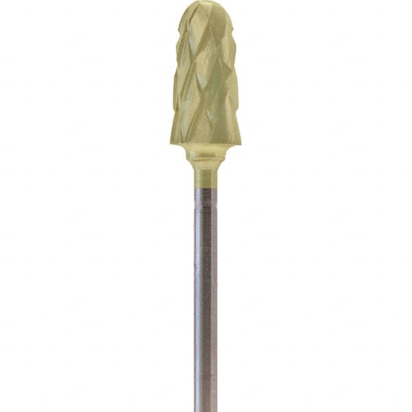 Made in USA - 7mm Cut Diam, 0.0925" Shank Diam, Cone Head Double Cut Burr - Carbide, 14mm LOC, 52mm OAL - Exact Tooling