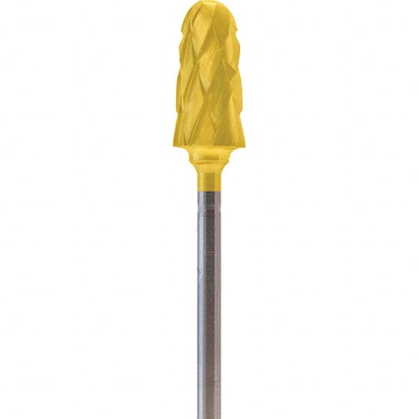 Made in USA - 7mm Cut Diam, 0.0925" Shank Diam, Cone Head Double Cut Burr - Carbide, 14mm LOC, 52mm OAL - Exact Tooling