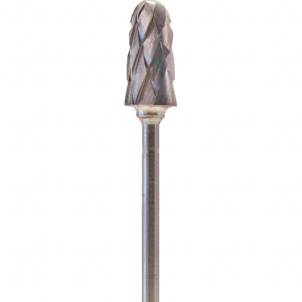 Made in USA - 7mm Cut Diam, 0.0925" Shank Diam, Cone Head Double Cut Burr - Carbide, 14mm LOC, 52mm OAL - Exact Tooling