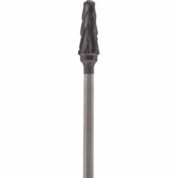 Made in USA - 5mm Cut Diam, 0.0925" Shank Diam, Cone Head Double Cut Burr - Carbide, 13mm LOC, 51mm OAL - Exact Tooling