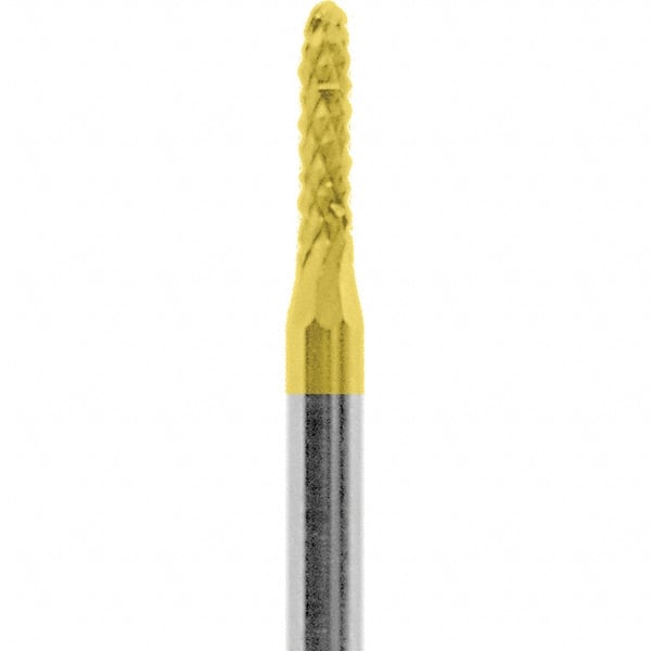 Made in USA - 1/16" Cut Diam, 3/32" Shank Diam, Cylinder with Radius Head Diamond Cut Burr - Carbide, 1/4" LOC, 1-1/2" OAL - Exact Tooling
