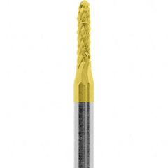 Made in USA - 1/16" Cut Diam, 3/32" Shank Diam, Cylinder with Radius Head Diamond Cut Burr - Carbide, 1/4" LOC, 1-1/2" OAL - Exact Tooling