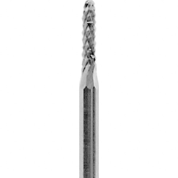 Made in USA - 1/16" Cut Diam, 3/32" Shank Diam, Cylinder with Radius Head Diamond Cut Burr - Carbide, 1/4" LOC, 1-1/2" OAL - Exact Tooling
