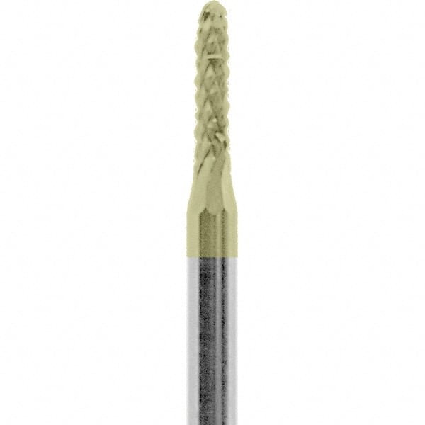 Made in USA - 1/16" Cut Diam, 3/32" Shank Diam, Cylinder with Radius Head Diamond Cut Burr - Carbide, 1/4" LOC, 1-1/2" OAL - Exact Tooling