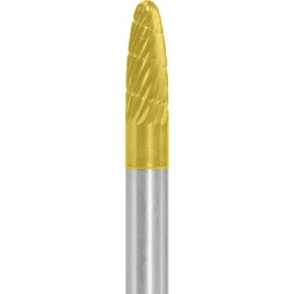 Made in USA - 6mm Cut Diam, 0.2362" Shank Diam, Tree with Radius Head Chipbreaker Cut Burr - Carbide, 16mm LOC, 50mm OAL - Exact Tooling