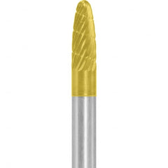 Made in USA - 6mm Cut Diam, 0.2362" Shank Diam, Tree with Radius Head Double Cut Burr - Carbide, 16mm LOC, 50mm OAL - Exact Tooling