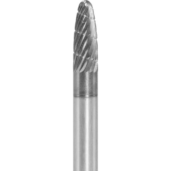 Made in USA - 6mm Cut Diam, 0.2362" Shank Diam, Tree with Radius Head Double Cut Burr - Carbide, 16mm LOC, 50mm OAL - Exact Tooling