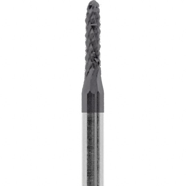 Made in USA - 1/16" Cut Diam, 3/32" Shank Diam, Cylinder with Radius Head Diamond Cut Burr - Carbide, 1/4" LOC, 1-1/2" OAL - Exact Tooling