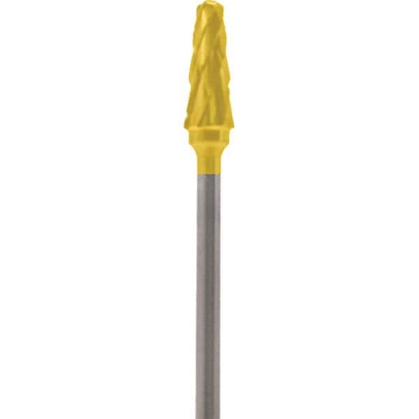 Made in USA - 5mm Cut Diam, 0.0925" Shank Diam, Cone Head Double Cut Burr - Carbide, 13mm LOC, 51mm OAL - Exact Tooling