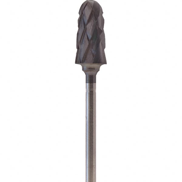 Made in USA - 7mm Cut Diam, 0.0925" Shank Diam, Cone Head Double Cut Burr - Carbide, 14mm LOC, 52mm OAL - Exact Tooling