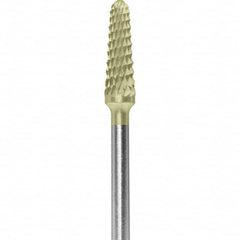 Made in USA - 5/32" Cut Diam, 0.0925" Shank Diam, Cone Head Diamond Cut Burr - Carbide, 1/2" LOC, 2" OAL - Exact Tooling