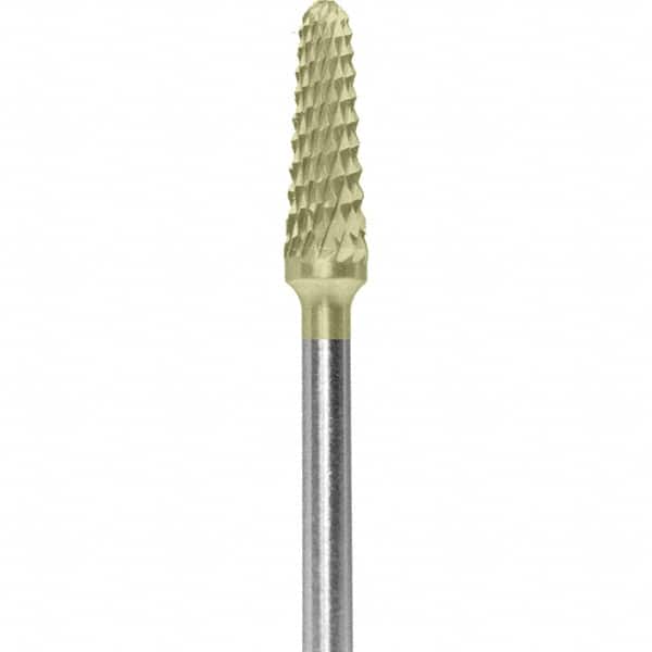 Made in USA - 7mm Cut Diam, 0.0925" Shank Diam, Cone Head Double Cut Burr - Carbide, 13mm LOC, 51mm OAL - Exact Tooling