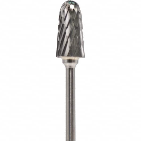 Made in USA - 7mm Cut Diam, 0.0925" Shank Diam, Cone Head Double Cut Burr - Carbide, 14mm LOC, 52mm OAL - Exact Tooling