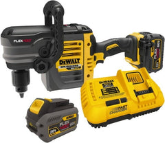 DeWALT - 60 Volt 1/2" Chuck Right Angle Handle Cordless Drill - 0-300 & 0-1200 RPM, Keyed Chuck, 2 Lithium-Ion Batteries Included - Exact Tooling