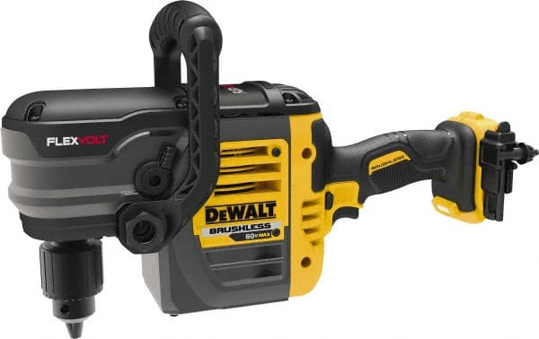 DeWALT - 60 Volt 1/2" Chuck Right Angle Handle Cordless Drill - 0-300 & 0-1200 RPM, Keyed Chuck, Lithium-Ion Batteries Not Included - Exact Tooling
