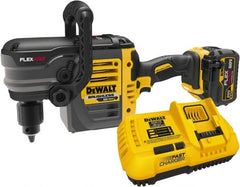 DeWALT - 60 Volt 1/2" Chuck Right Angle Handle Cordless Drill - 0-300 & 0-1200 RPM, Keyed Chuck, 1 Lithium-Ion Battery Included - Exact Tooling