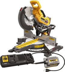 DeWALT - 15 Amp, 120 Volt, 3,800 RPM, 60° Right & 50° Left Double Bevel Sliding Miter Saw - 5/8 or 1" Arbor, 12" Blade Diam, Includes DHS790 Sliding Miter Saw, (2) DCB606 FLEXVOLT Batteries, DCA120 120V Adaptor & DCA132 Charger - Exact Tooling