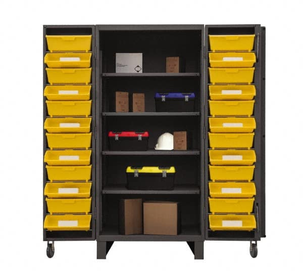 Durham - 4 Shelf 24 Bin Storage Cabinet - Steel, 36" Wide x 36" Deep x 78" High, Gray - Exact Tooling