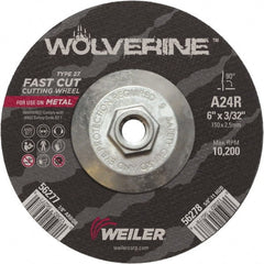 Weiler - 24 Grit, 6" Wheel Diam, 3/32" Wheel Thickness, Type 27 Depressed Center Wheel - Coarse Grade, Aluminum Oxide, Resinoid Bond, R Hardness, 10,200 Max RPM - Exact Tooling