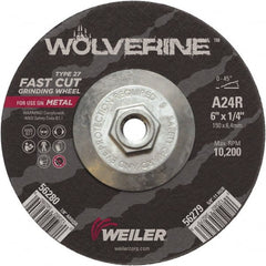 Weiler - 24 Grit, 6" Wheel Diam, 1/4" Wheel Thickness, Type 27 Depressed Center Wheel - Coarse Grade, Aluminum Oxide, Resinoid Bond, R Hardness, 10,200 Max RPM - Exact Tooling