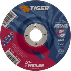 Weiler - 24 Grit, 5" Wheel Diam, 1/4" Wheel Thickness, 7/8" Arbor Hole, Type 27 Depressed Center Wheel - Coarse Grade, Aluminum Oxide, Resinoid Bond, R Hardness, 12,200 Max RPM - Exact Tooling