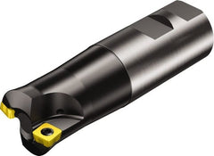 Sandvik Coromant - 1-1/2" Cut Diam, 8mm Max Depth of Cut, 1-1/4" Shank Diam, 5.141" OAL, Indexable Chamfer & Angle End Mill - Multiple Insert Styles, Weldon Shank, 10° Lead Angle, Through Coolant - Exact Tooling