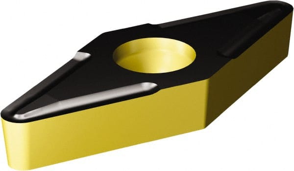 Sandvik Coromant - VBMT21.5 UF Grade 4335 Carbide Turning Insert - TiCN/AI2O3/TiN Finish, 35° Diamond, 1/4" Inscr Circle, 3/32" Thick, 0.2mm Corner Radius - Exact Tooling