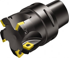 Sandvik Coromant - 4 Inserts, 27.9mm Cut Diam, 40mm Arbor Diam, 1.2mm Max Depth of Cut, Indexable Square-Shoulder Face Mill - 10° Lead Angle, 84mm High, R210-090412M Insert Compatibility, Through Coolant, Series CoroMill 210 - Exact Tooling