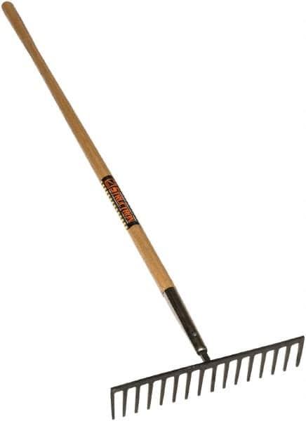 SEYMOUR-MIDWEST - Stone Rake with 62" Straight Wood Handle - 1/2" Blade Width, 16 Tines, 3-1/2" Tine Length - Exact Tooling