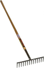 SEYMOUR-MIDWEST - Stone Rake with 66" Straight Wood Handle - 1/2" Blade Width, 14 Tines, 3-1/2" Tine Length - Exact Tooling